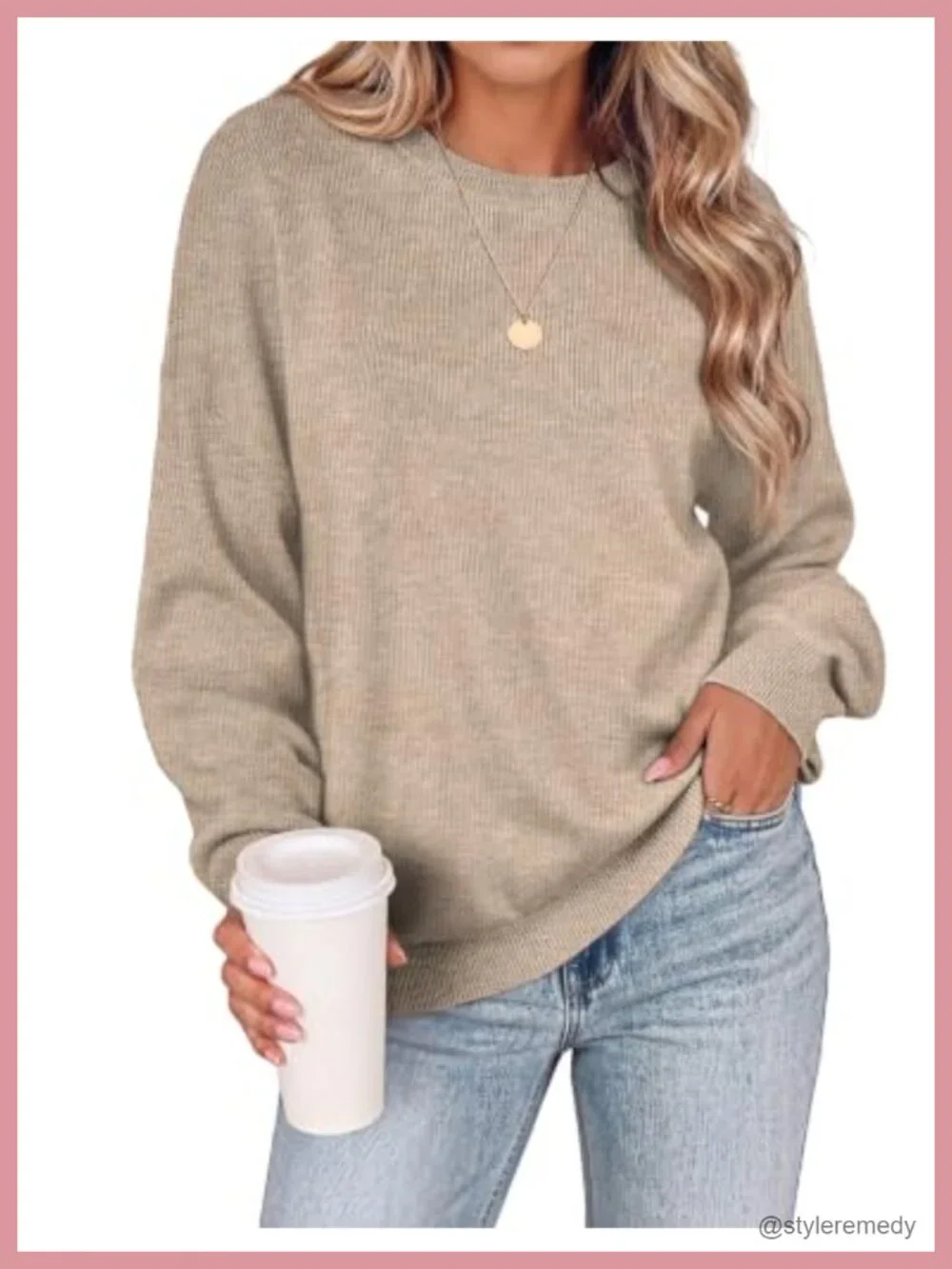 Oversized Crew Neck Pullover Sweater for Women Long Sleeve Fall Winter Knit Top